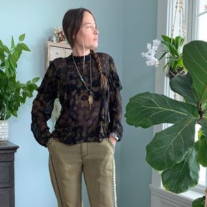 Lucky Brand Sheer Ruffled Blouse